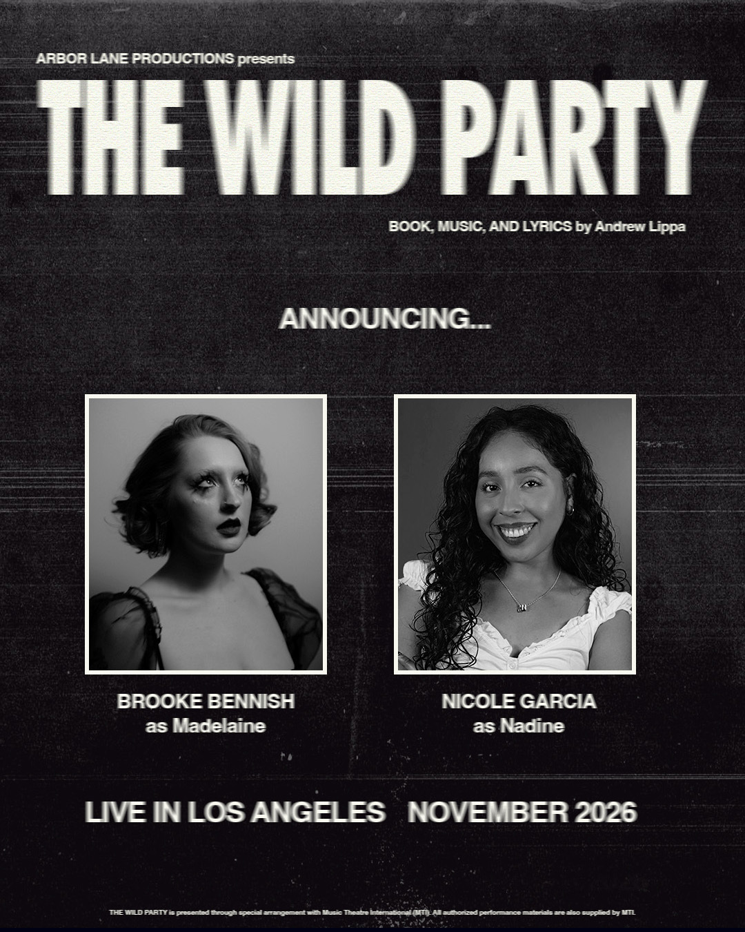 Cast announcement featuring Brooke Bennish, Nicole Garcia. Names and roles are listed on this page.